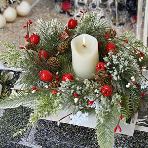 2025 New Shimmer Star Handmade Wooden Christmas <b>Wreath</b> Decorations Berry Pine Cone Pine Needle Accessories PVC Candle Holder - Product Image 3