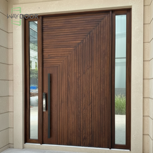 <span class=keywords><strong>Porte</strong></span> d'entrée en bois massif en acajou fini, à pivot unique, avec panneaux latéraux en double vitrage, insonorisée, directement de l'usine - Product Image 2