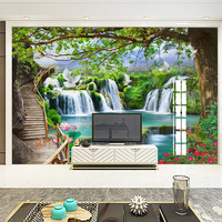 Papel Tapiz Mural 3D Personalizado de Cualquier Tamaño con Paisaje Natural de Cascada en Bosque Verde para Sala de Estar, Dormitorio, Papel de Pared Fotográfico