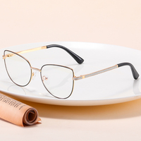 MS 82151, gafas con montura de Metal a la moda de ojo de gato personalizadas, patillas brillantes, fabricante óptico anti-luz azul