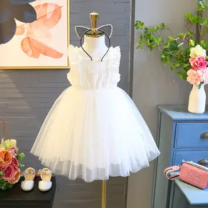 Летнее Детское платье принцессы мечты, однотонное белое плотное Сетчатое платье с подкладкой, сказочное платье, детское платье с цветами для девочек