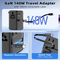 Worldplug GaN 140W USB C Chargeur rapide Adaptateur de voyage multifonction Adaptateur universel international mondial avec câble