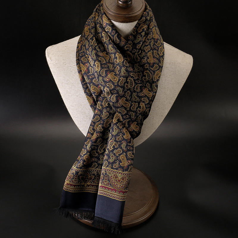 Remo Sartori - Foulard Uomo Ascot Doppia Pala In Seta Blu Fantasia Anelli, Made In Italy - Foto 8