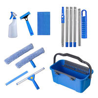 Kit de nettoyage de vitres - Bouteille pulvérisatrice en PP, perche en acier inoxydable et tampons en microfibre, ensemble complet pour le nettoyage des vitres à la maison et au bureau