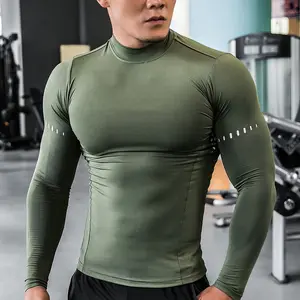 Erkekler sıkıştırma t-shirt Tops Homme spor spor koşu giyimi spor sıkı uzun kollu Tees kuru Fit erkekler için kazak