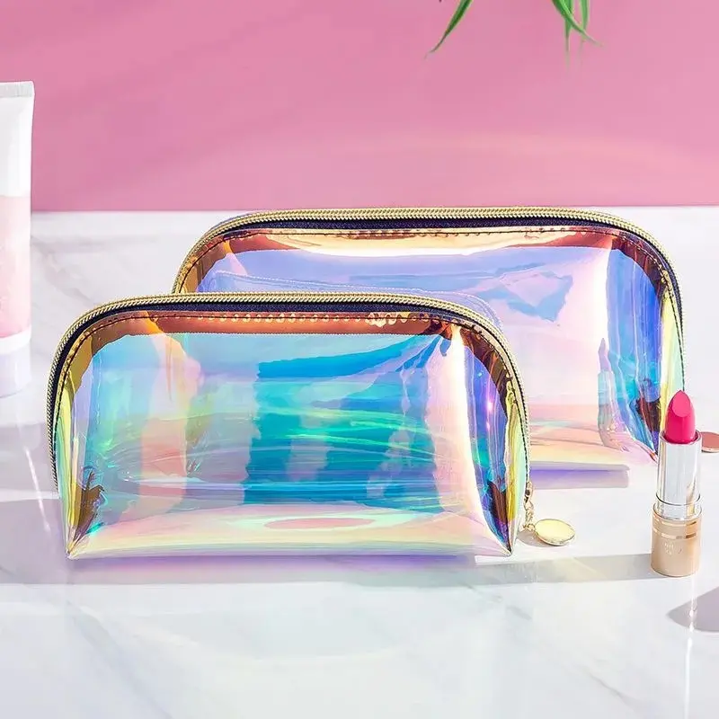 Nieuwe Custom Logo Hot Selling Iriserende Makeup Bag Holografische Pvc Reizen Cosmetische Waszak