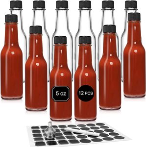 Botella de cristal vacía redonda de 3oz, 5oz, 8oz, para barbacoa, guindito, cuello, salsa caliente, con tapas de tornillo, venta al por mayor - Product Image 1