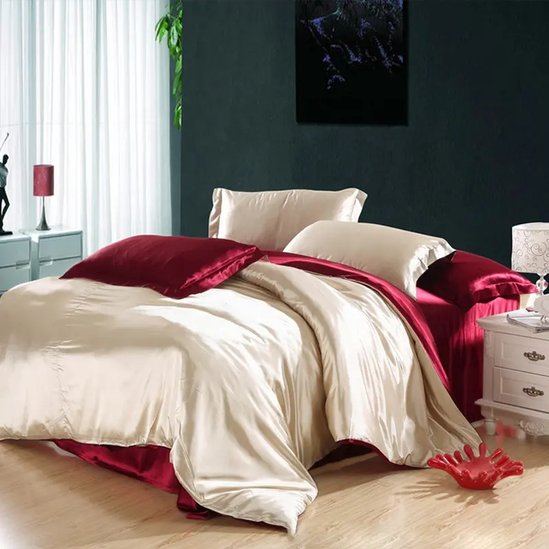 4pc寝具セットロマンチックなシルキーサテンベッド掛け布団カバーと女の子のためのシーツセット