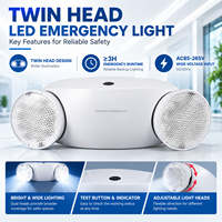 Lampe LED d'urgence, boîtier en plastique résistant au feu, deux têtes de lampe, 3 heures d'autonomie, rechargeable, 1800 mAh, IP20, 6000 K, intérieur