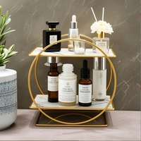 Rak Penyimpanan Meja Rias Modern Dua Tingkat dari Besi untuk Kuas Makeup dan Parfum, Tempat Penyimpanan Produk Perawatan Kulit