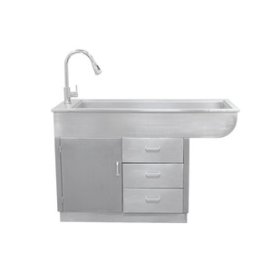 Table de travail en acier inoxydable avec évier et armoire pour les soins médicaux hospitaliers - Product Image 1