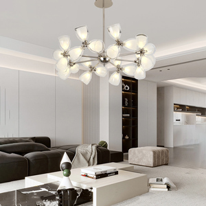 Lámpara Colgante Minimalista de Estilo Crema con Gotas de Cristal, Múltiples Cabezales, Marco de Metal Dorado, Moderna, para Sala de Estar, Villa, Salón - Product Image 3