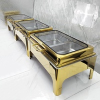 Chauffe-Plat de Luxe en Acier Inoxydable Doré à Gaz 9L – Ensemble Buffet Professionnel pour Hôtels et Restaurants