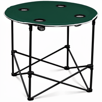 Table ronde pliante de camping en acier inoxydable moderne, portable, petite, pour pique-nique en plein air, avec 4 porte-gobelets, meubles