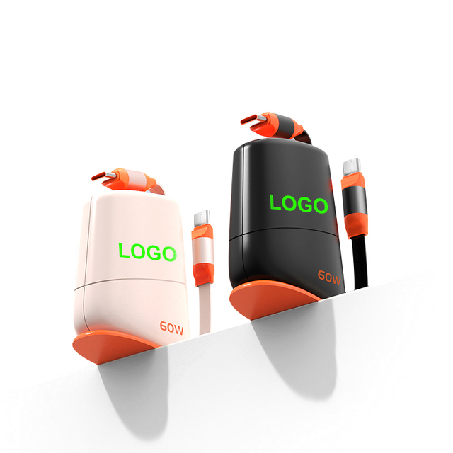 Customizable 60W Fast Charging Cable 2-in-1 USB C Type C to C Retractable Fixable Pure Copper Fast Charging Computer Cable Logo