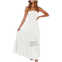 Blanc Sexy couleur unie élégante longue robe de soirée femmes soutien-gorge sans manches dentelle épissure robe de bal grande taille décontracté femmes robe