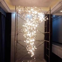 Lustre de luxe en forme de feuille de ginkgo Villa Loft, pour hall d'hôtel, salon, art céramique, pétales lumineux