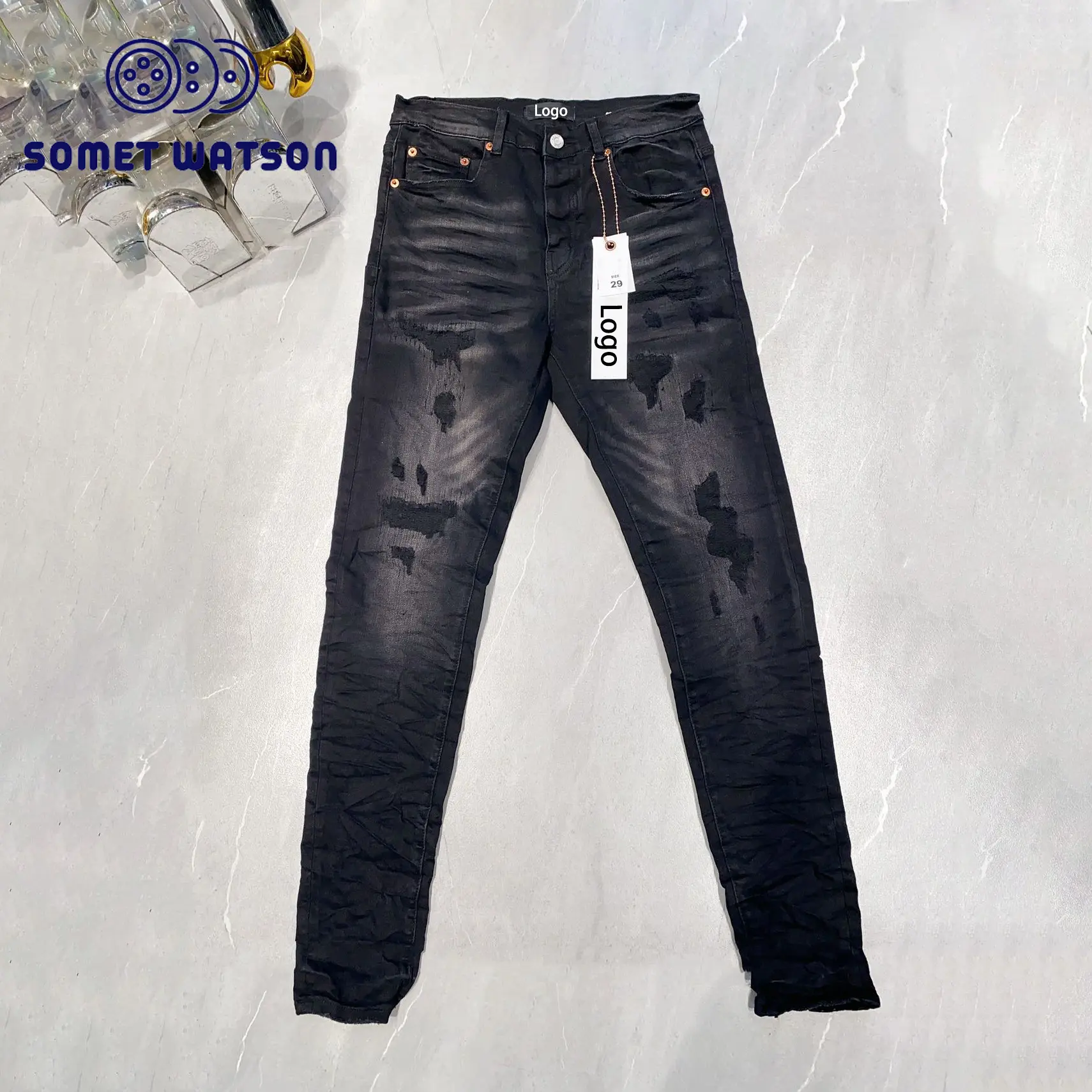 Purple Brand Name Jeans logotipo personalizado diseñador famoso más tamaño hombres mujeres unisex jeans Cow Boy jeans Pantalones