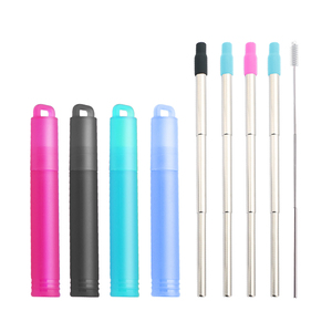 Gran oferta, juego de pajitas telescópicas de Metal, pajitas plegables portátiles de acero inoxidable para beber, para viajar con cepillo - Product Image 1