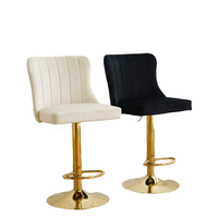 Tabouret de bar moderne en velours, dossier capitonné à cannelures verticales, base en métal doré, pivotant réglable, repose-pieds intégré, pour salle à manger, salon, maison