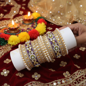 Women Gold Plated Kundan Stone Pearl Acrylic <b>Bangle</b> Set Traditional <b>Indian</b> Jewelry for Festive and Party Wear - Product Image 3