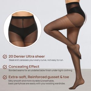 Pantimedias de cintura alta con control de abdomen para mujer, sexys, transparentes, con puntera reforzada, de alta elasticidad y efecto adelgazante - Product Image 4