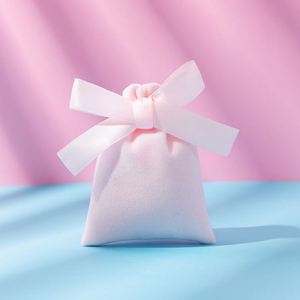 Sac de rangement en velours rose épais et écologique avec cordon de serrage, nœud papillon, pour lunettes, cadeau, logo personnalisé, vente en gros - Product Image 2