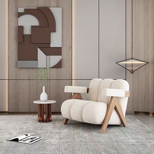 Sillón Individual Nórdico Simple <span class=keywords><strong>de</strong></span> Tela <span class=keywords><strong>de</strong></span> Terciopelo para Ocio con Patas <span class=keywords><strong>de</strong></span> Madera Maciza para Recepción o Sala <span class=keywords><strong>de</strong></span> Estar - Product Image 4