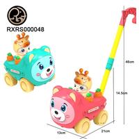 Jouet d'éveil pour tout-petits : Chariot à pousser et à tirer Ours de dessin animé, trotteur pour bébés et enfants, jouet éducatif pour l'apprentissage précoce