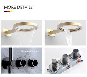Grifos de Baño y Duchas Multifuncionales Modernos, Juego de Ducha Estilo Cascada en Oro Cepillado - Product Image 2