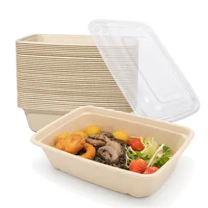 36oz PFAS Free Biodegradabl Sugarcane Bagassee Disposable Square Food Container Free Fluoride Paper Bowl