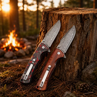 Couteau de chasse pliant Damas, couteau de poche portable pour l'extérieur, manche en bois, couteau tactique de survie pour le camping, logo personnalisé DM032-1