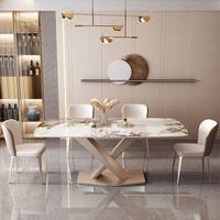 Ensemble de tables à manger en marbre de luxe moderne, table à manger rectangulaire avec pieds de table en métal