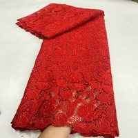Kain Bordir Tali Merah Mawar Bunga, Kain Jala Bordir Laser, Aksesoris Pakaian Gaun Pengantin, Guipure 100%