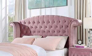 Modern Adjustable Convertible Pink Velvet Upholstered 1pc <b>Queen</b> <b>Size</b> <b>Bed</b> Wingback Design Bedroom Furniture - Product Image 4