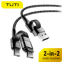 Kabel TUTI Berkualitas Tinggi Tembaga Murni 1.8m 60W 3A Pengisian Cepat Tipe-C Nylon USB 4-in-1 untuk Ponsel