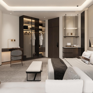 Современная однотонная деревянная пятизвездочная гостиничная мебель для спальни по индивидуальному заказу от производителя для гостиной и спальни - Product Image 3