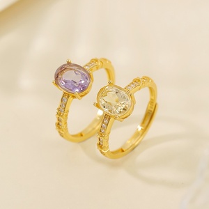 Anillo <span class=keywords><strong>de</strong></span> Cristal Natural S925 <span class=keywords><strong>de</strong></span> <span class=keywords><strong>Plata</strong></span> Pura Chapado <span class=keywords><strong>en</strong></span> <span class=keywords><strong>Oro</strong></span> con Amatista y Cristal Amarillo - Product Image 1