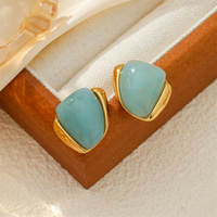 Boucles d'oreilles clous en acier inoxydable avec résine couleur Morandi pour femme, accessoires tendance en PVD 18K, bijoux féminins à la mode, cadeau
