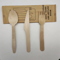 Ustensiles personnalisés imprimés, cuillère, fourchette et couteau jetables en bois de bouleau 140/160 mm, ensemble de couverts en bois, emballage individuel