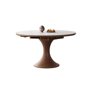 Solid Wood <b>Round</b> Extendable Dining <b>Table</b> Horse Belly Shape For Dining Room Adult Use - Product Image 3