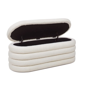 TOSEE mobilier de salon design simple tissu Teddy coussin doux blanc tabouret banc de rangement - Product Image 4