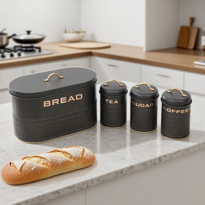 SET 4 pezzi Set da cucina <span class=keywords><strong>in</strong></span> metallo contenitore ovale per il pane e biscotti rotondi <span class=keywords><strong>in</strong></span> scatola per caffè e contenitori di zucchero - Product Image 3