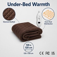 Couverture chauffante électrique matelassée diamantée de luxe marron, personnalisée OEM, 135x120cm, avec contrôle numérique et protection contre la surchauffe, pour un lit confortable