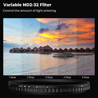 Filtre ND réglable ultra-fin K&F Concept 37-105mm ND2-32 sans lignes croisées, verre cranté HD avec trois chiffons de nettoyage