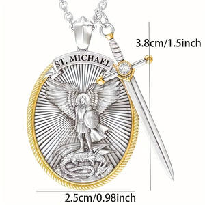 Collana Vintage arcangelo Saint Michael con spada e croce protezione scudo santo angelo ali maglione catena stile - Product Image 2