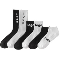 Chaussettes en coton personnalisées avec logo, commande minimum, marque privée, chaussettes de sport noires pour hommes avec logo sur le bas