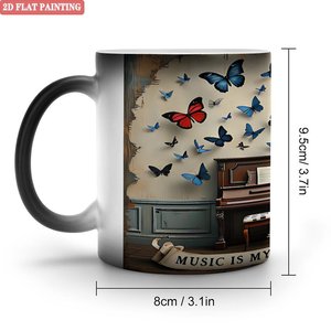 Taza Interactiva que Cambia de Color con el Calor, 11 oz, Cerámica Negra Esmerilada, Taza Mágica con Diseño de Música Terapéutica - Product Image 1