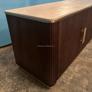 Modern Travertine Stone TV Stand with <strong>Walnut</strong> Wooden <strong>Cabinet</strong> and Golden Stainless Steel Living Room Villa Apartment Furniture - Product Image 2