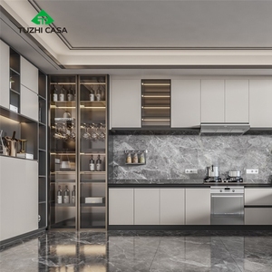 Fabrika toptan Modern lüks paslanmaz çelik alüminyum mutfak dolapları ile cam mutfak dolabı - Product Image 4